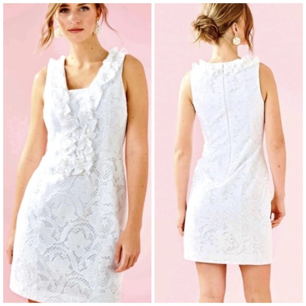 Lilly Pulitzer Kiera Dress 12 Pearl Embellished White Bridal Lace Bachorette NWT
